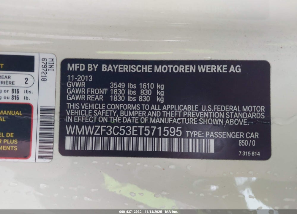 2014 MINI CLUBMAN COOPER VIN: WMWZF3C53ET571595
