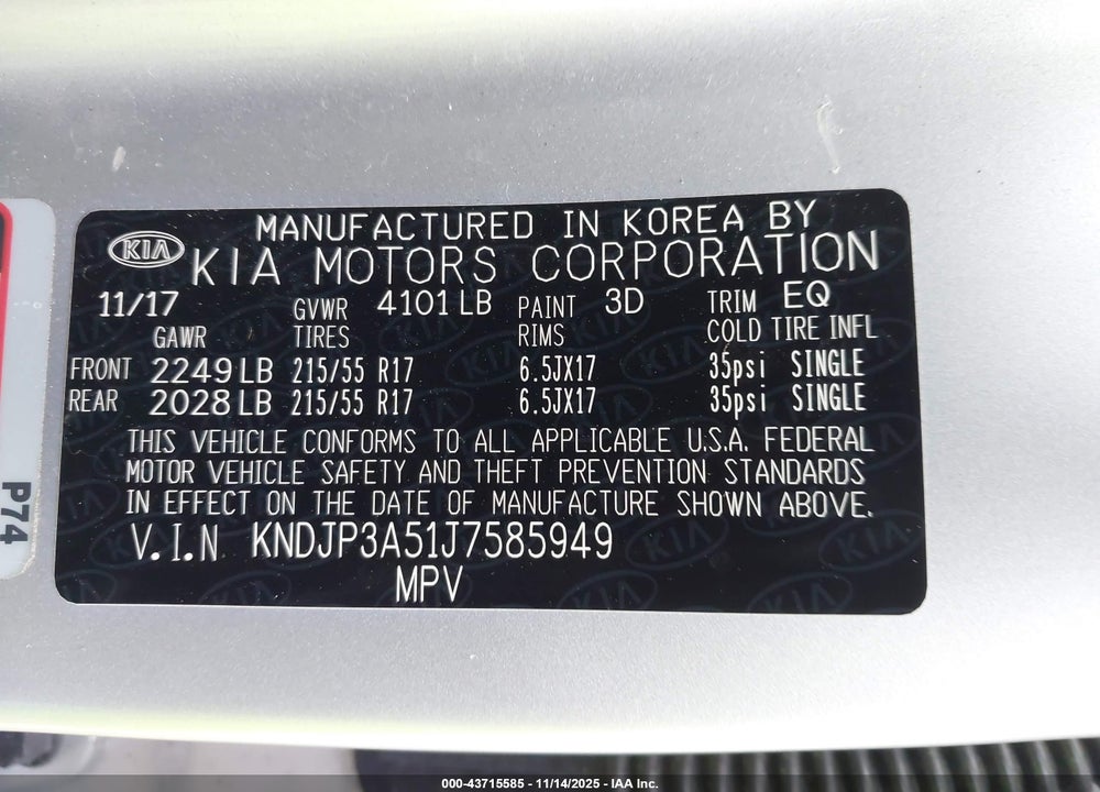 2018 KIA SOUL VIN: KNDJP3A51J7585949