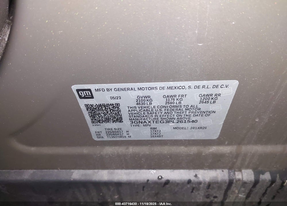 2023 CHEVROLET EQUINOX AWD 2FL VIN: 3GNAXTEG3PL261540