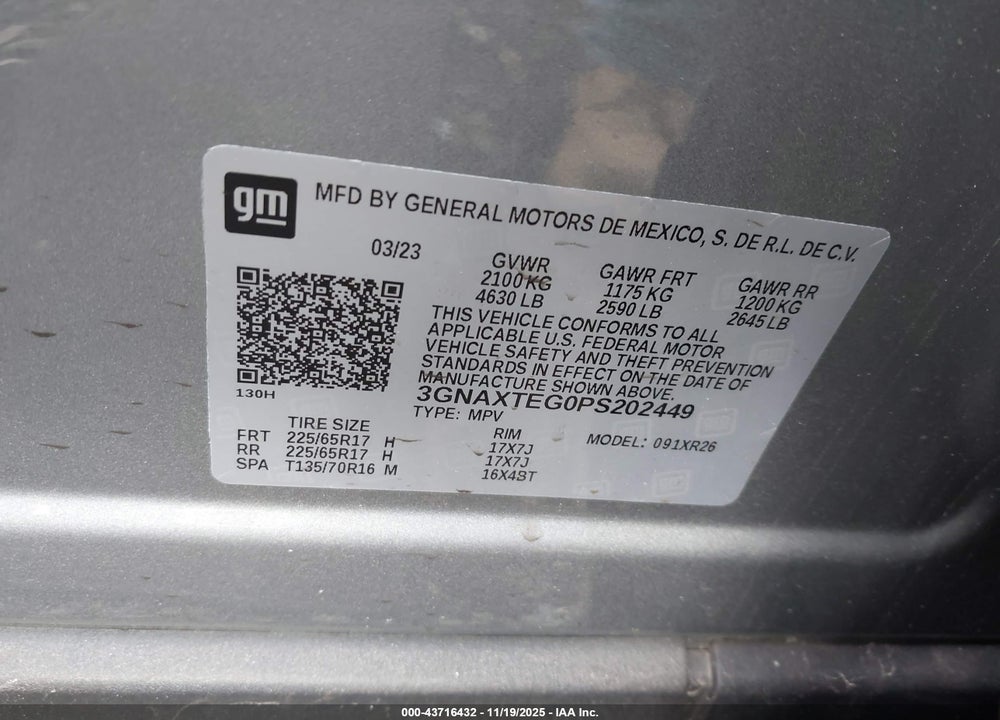 2023 CHEVROLET EQUINOX AWD 2FL VIN: 3GNAXTEG0PS202449