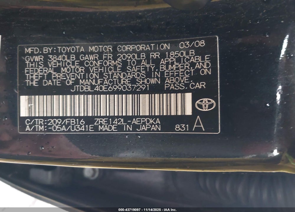 2009 TOYOTA COROLLA LE VIN: JTDBL40E699037291