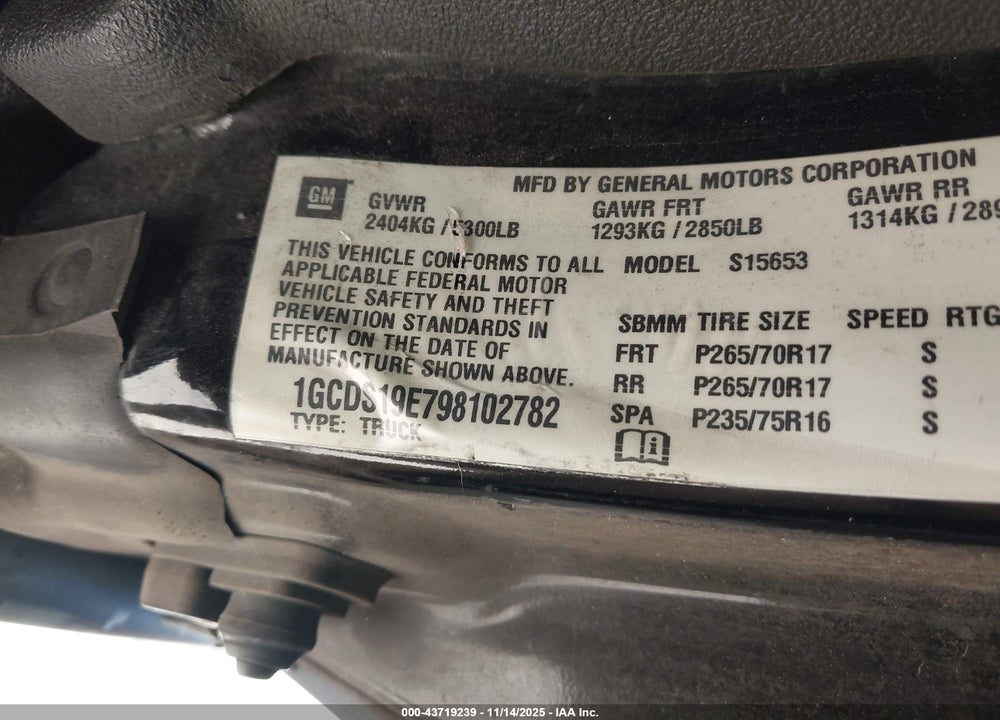 2009 CHEVROLET COLORADO LT VIN: 1GCDS19E798102782