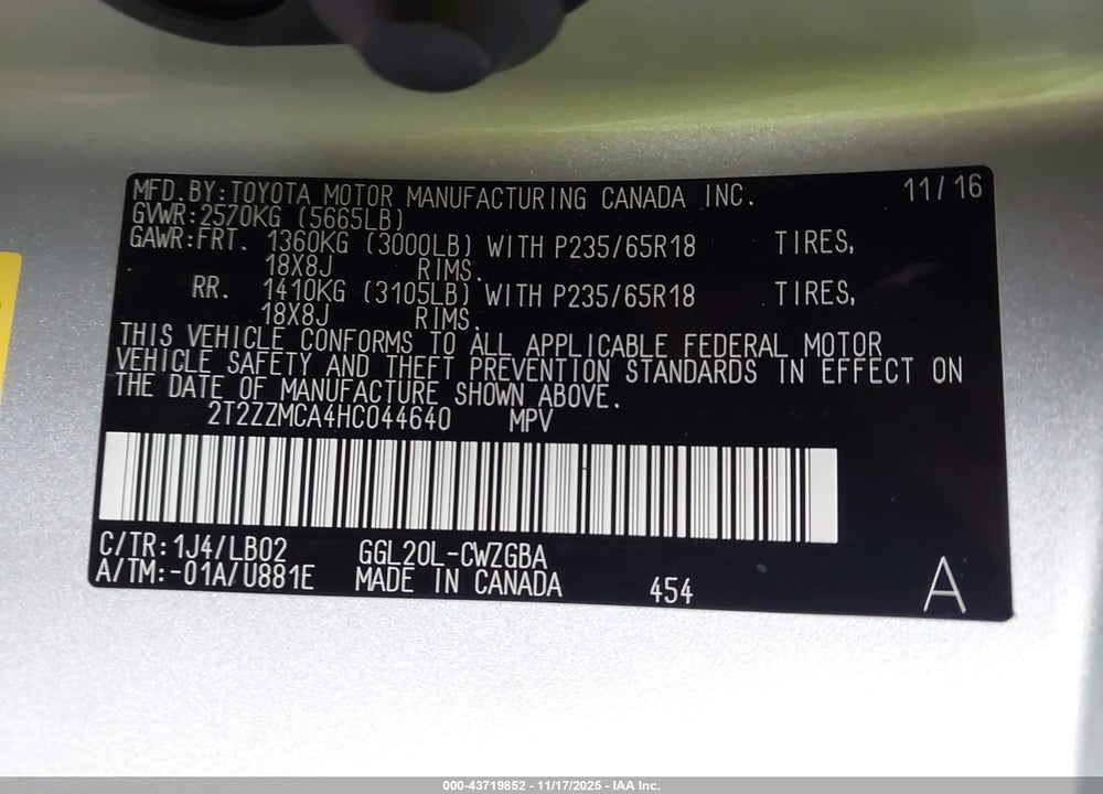 2017 LEXUS RX 350 VIN: 2T2ZZMCA4HC044640
