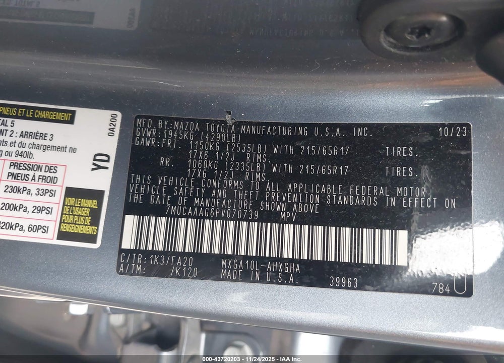 2023 TOYOTA COROLLA CROSS LE VIN: 7MUCAAAG6PV070739