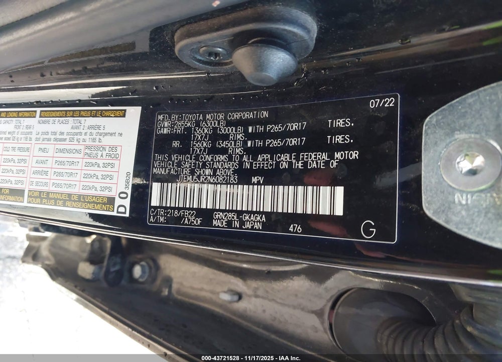 2022 TOYOTA 4RUNNER SR5 VIN: JTEMU5JR2N6082183