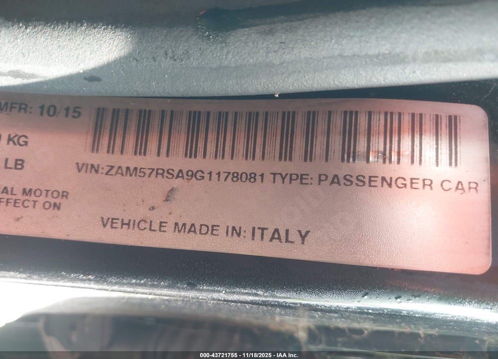2016 MASERATI GHIBLI S VIN: ZAM57RSA9G1178081
