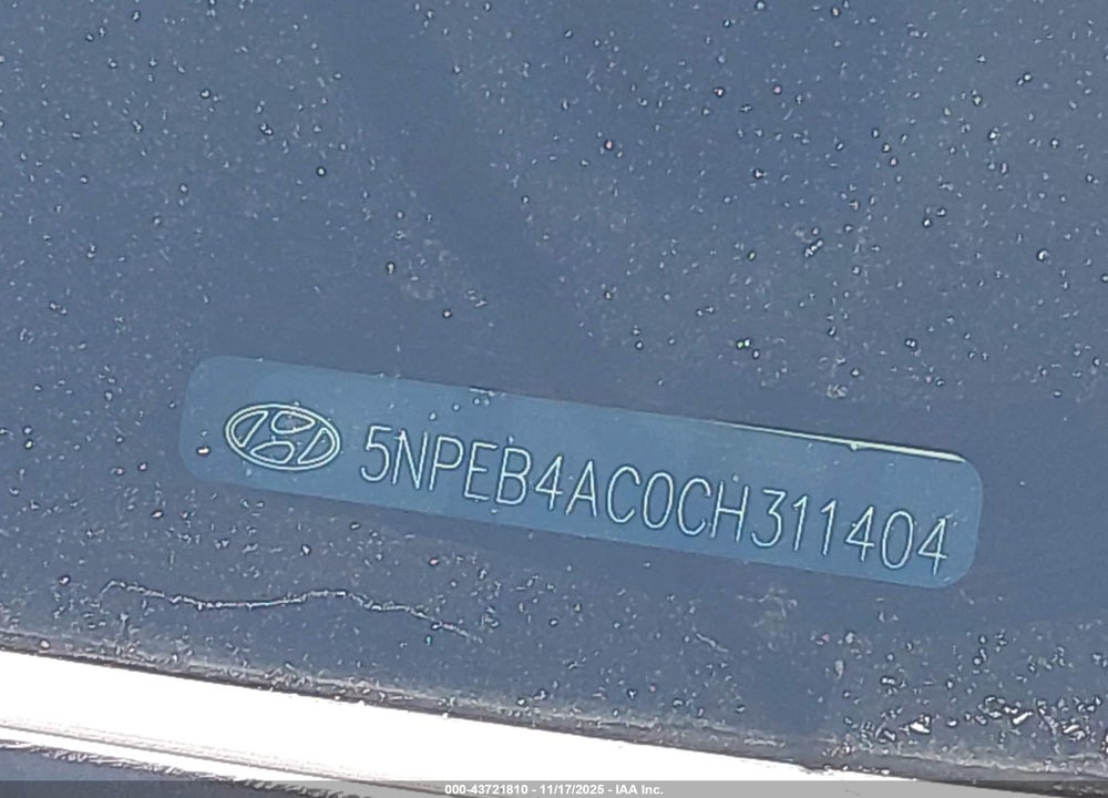 2012 HYUNDAI SONATA GLS VIN: 5NPEB4AC0CH311404