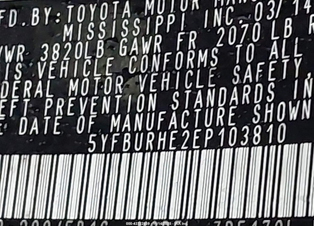 2014 TOYOTA COROLLA LE PLUS VIN: 5YFBURHE2EP103810