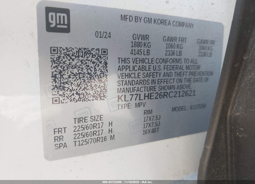 2024 CHEVROLET TRAX FWD LT VIN: KL77LHE26RC212621