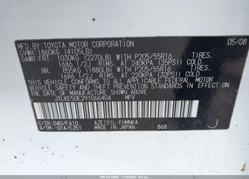 2009 SCION XB VIN: JTLKE50E291066404