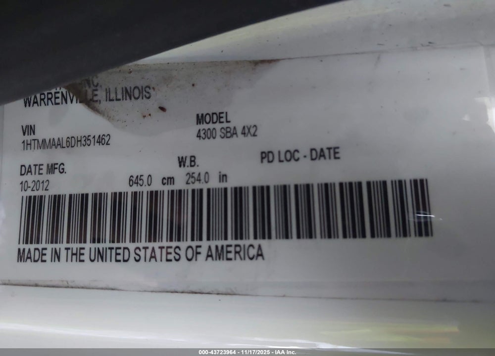 2013 INTERNATIONAL 4000 4300 VIN: 1HTMMAAL6DH351462