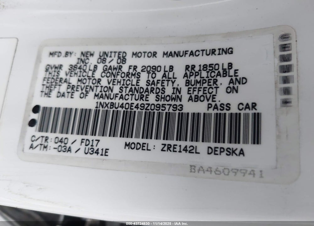 2009 TOYOTA COROLLA S VIN: 1NXBU40E49Z095793