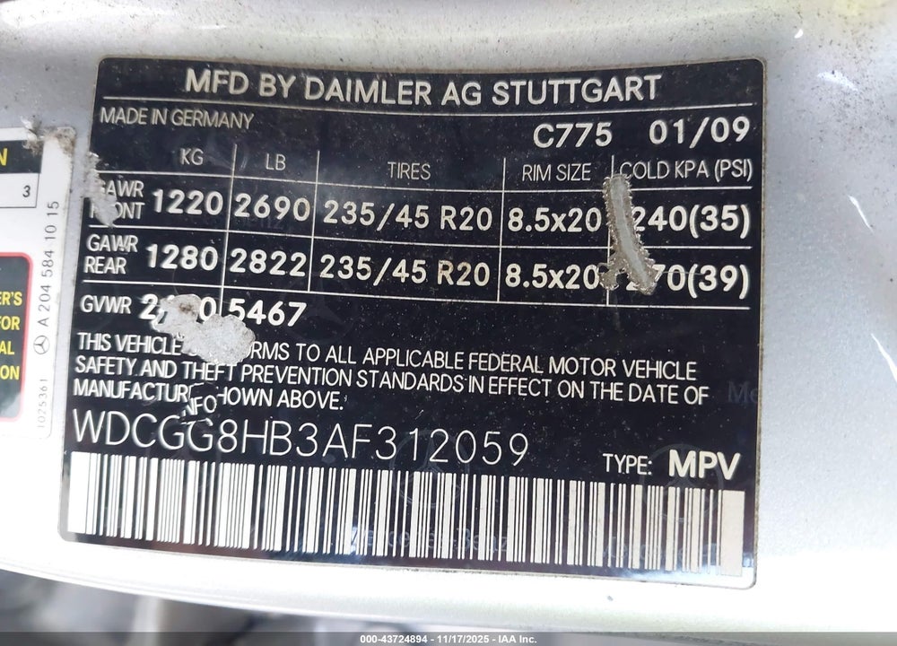2010 MERCEDES-BENZ GLK 350 4MATIC VIN: WDCGG8HB3AF312059