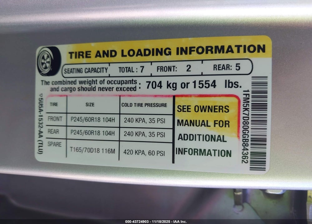 2016 FORD EXPLORER VIN: 1FM5K7D80GGB84362
