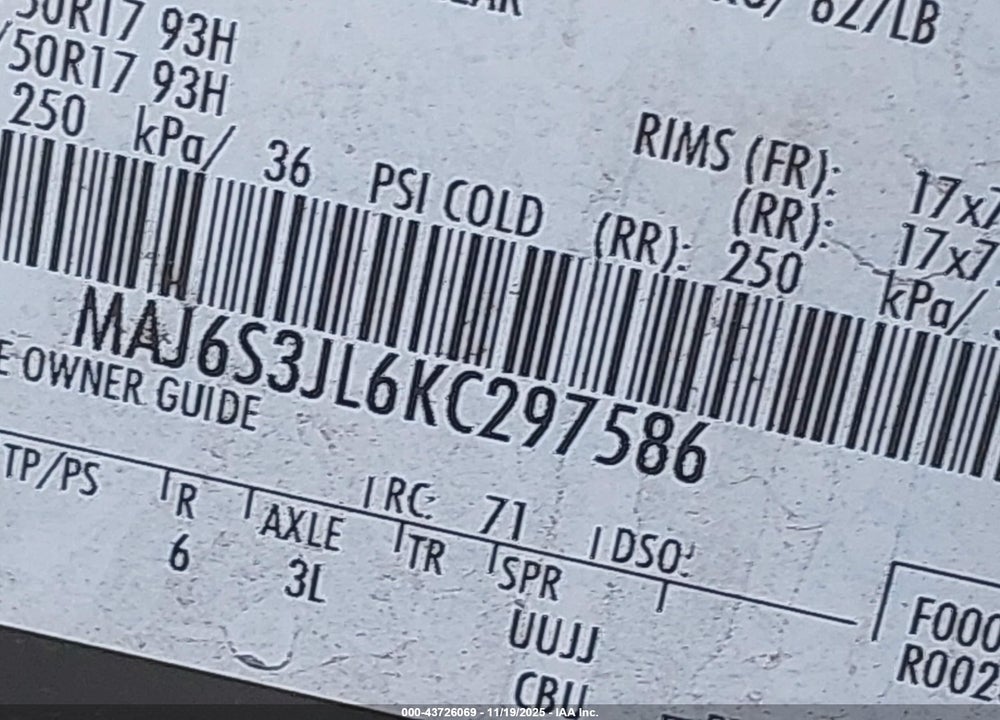 2019 FORD ECOSPORT SES VIN: MAJ6S3JL6KC297586