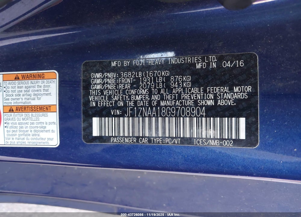 2016 SCION FR-S VIN: JF1ZNAA18G9708904