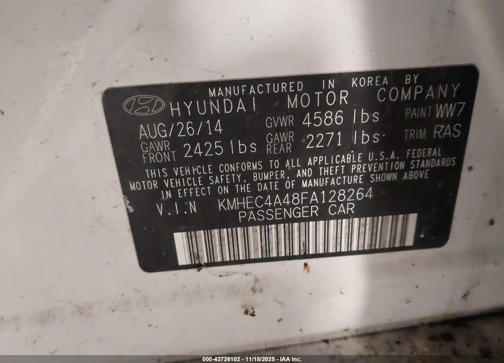 2015 HYUNDAI SONATA HYBRID LIMITED VIN: KMHEC4A48FA128264