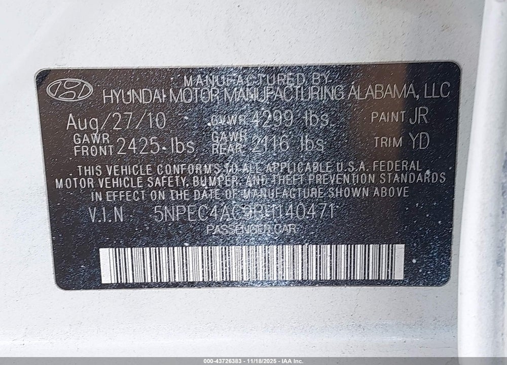 2011 HYUNDAI SONATA LIMITED VIN: 5NPEC4AC9BH140471