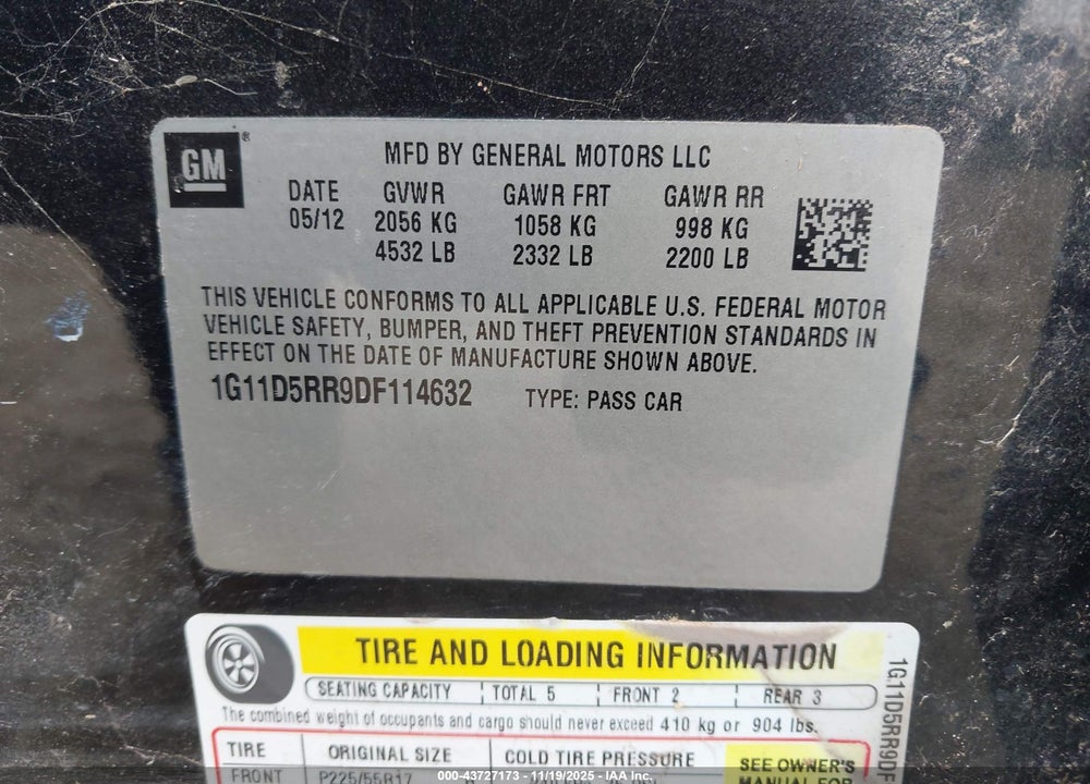 2013 CHEVROLET MALIBU ECO VIN: 1G11D5RR9DF114632