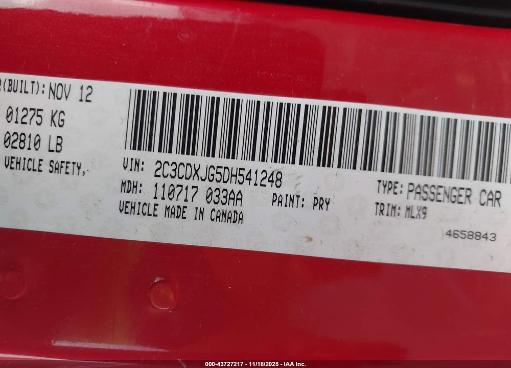 2013 DODGE CHARGER SXT PLUS VIN: 2C3CDXJG5DH541248