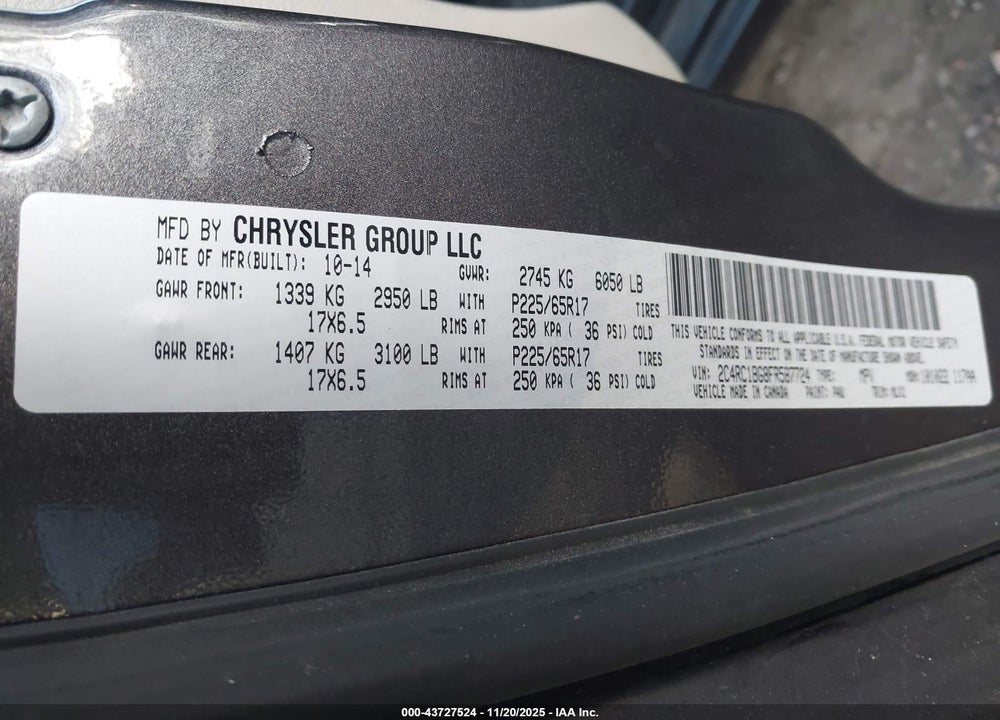 2015 CHRYSLER TOWN & COUNTRY TOURING VIN: 2C4RC1BG8FR587724