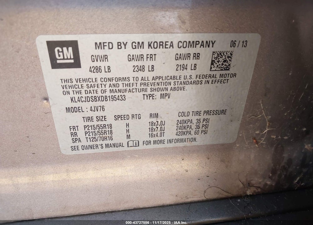 2013 BUICK ENCORE PREMIUM VIN: KL4CJDSBXDB195433