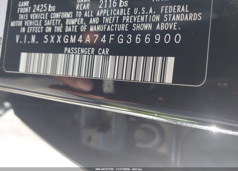 2015 KIA OPTIMA LX VIN: 5XXGM4A74FG366900