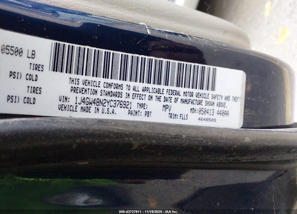 2000 CHEROKEE JEEP GRAND  LAREDO VIN: 1J4GW48N2YC376921