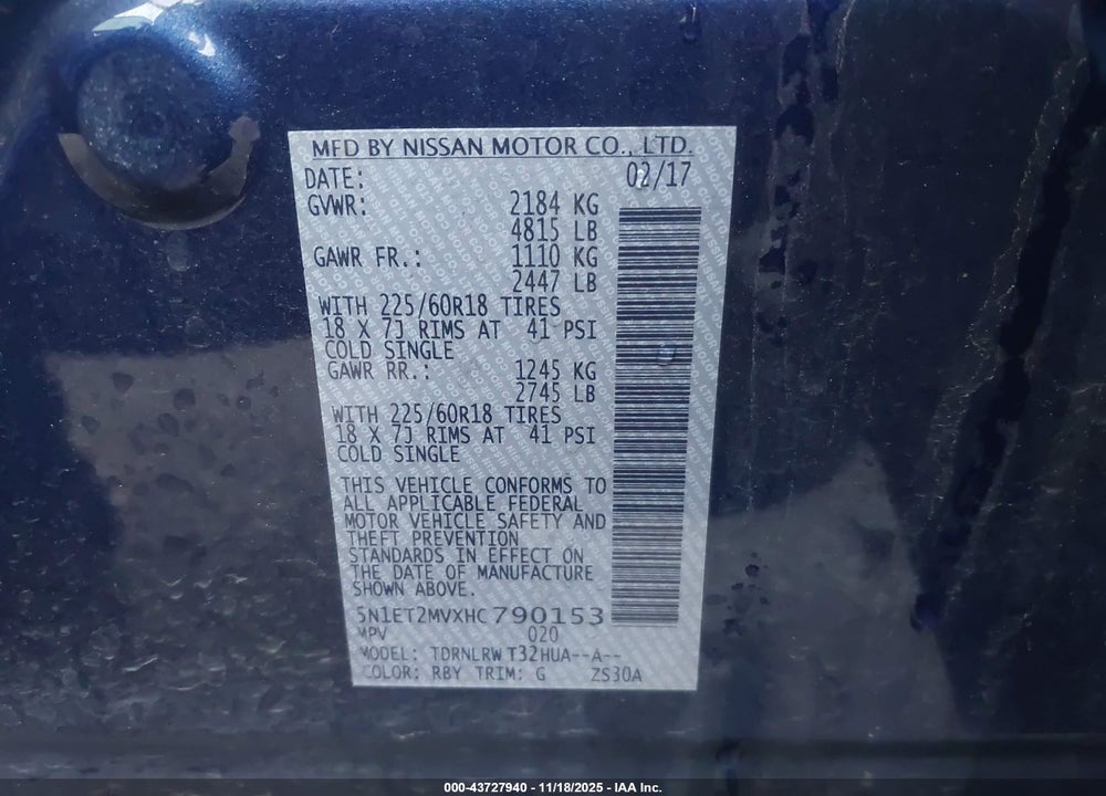 2017 NISSAN ROGUE HYBRID SL VIN: 5N1ET2MVXHC790153