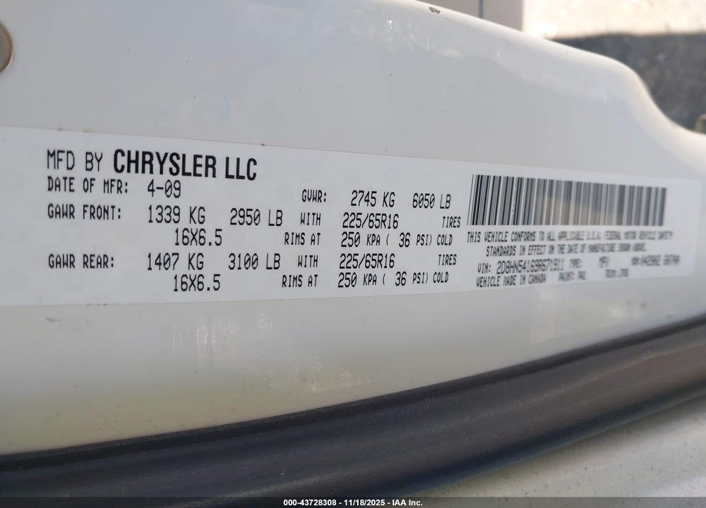 2009 DODGE GRAND CARAVAN SXT VIN: 2D8HN54169R671911