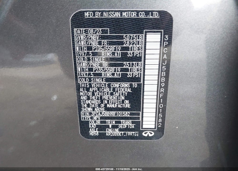 2024 INFINITI QX50 LUXE AWD VIN: 3PCAJ5BB9RF101582