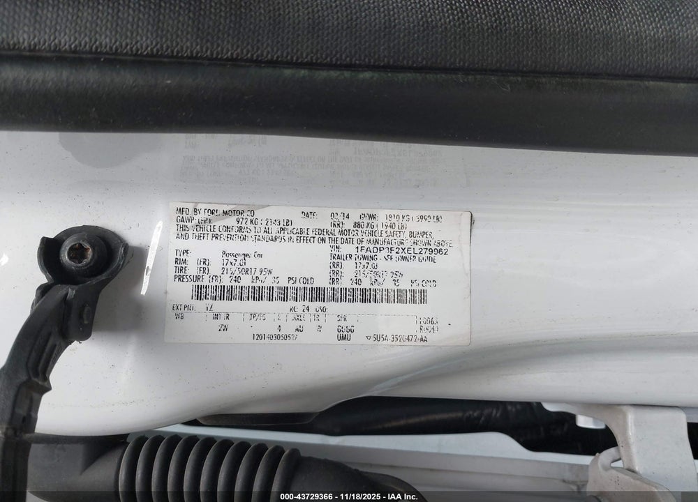 2014 FORD FOCUS SE VIN: 1FADP3F2XEL279962
