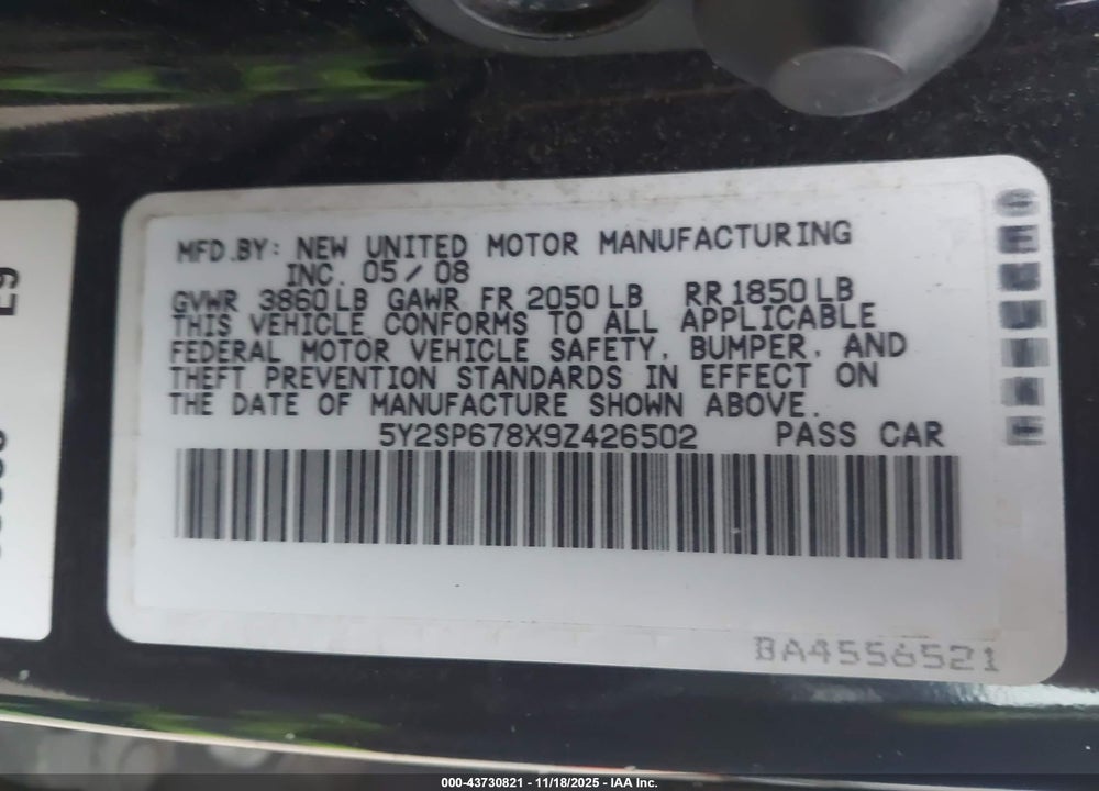 2009 PONTIAC VIBE VIN: 5Y2SP678X9Z426502
