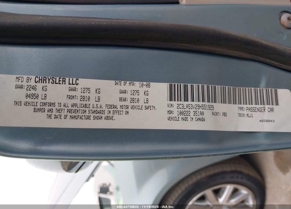 2009 CHRYSLER 300 VIN: 2C3LA53V29H551929