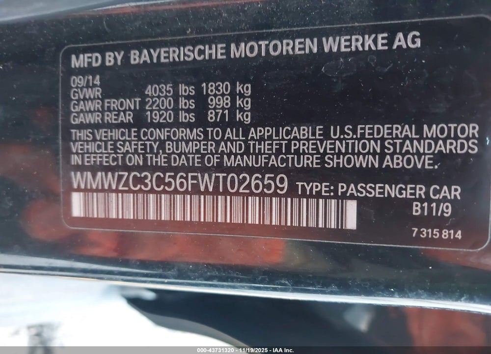 2015 MINI COUNTRYMAN COOPER S VIN: WMWZC3C56FWT02659