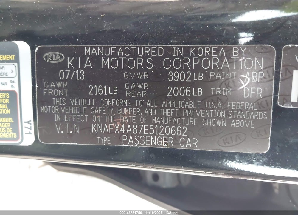 2014 KIA FORTE EX VIN: KNAFX4A87E5120662