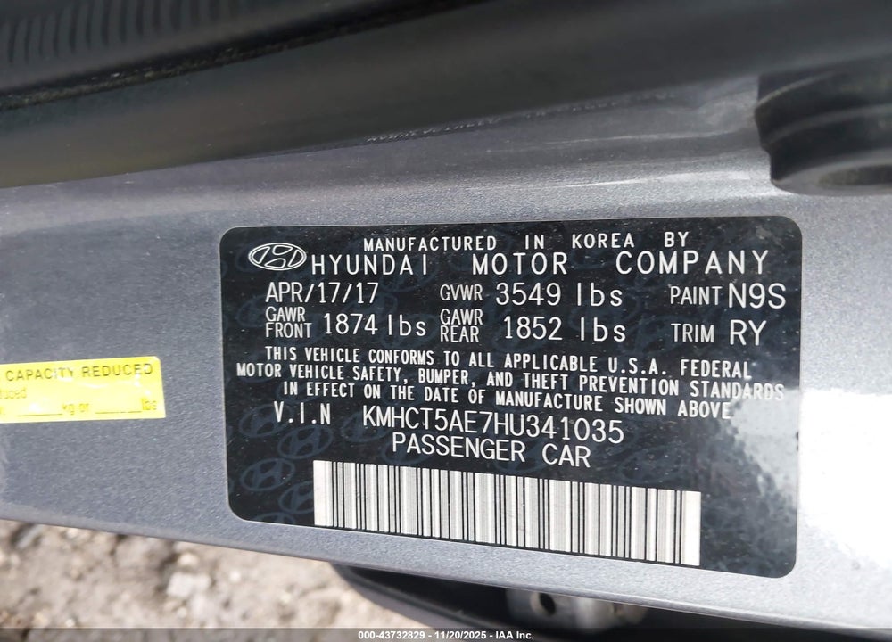 2017 HYUNDAI ACCENT SE VIN: KMHCT5AE7HU341035