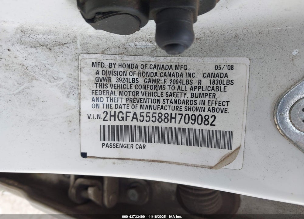2008 HONDA CIVIC SI/SI MUGEN VIN: 2HGFA55588H709082