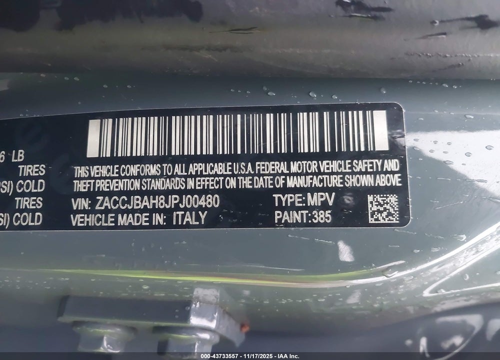 2018 JEEP RENEGADE SPORT 4X4 VIN: ZACCJBAH8JPJ00480