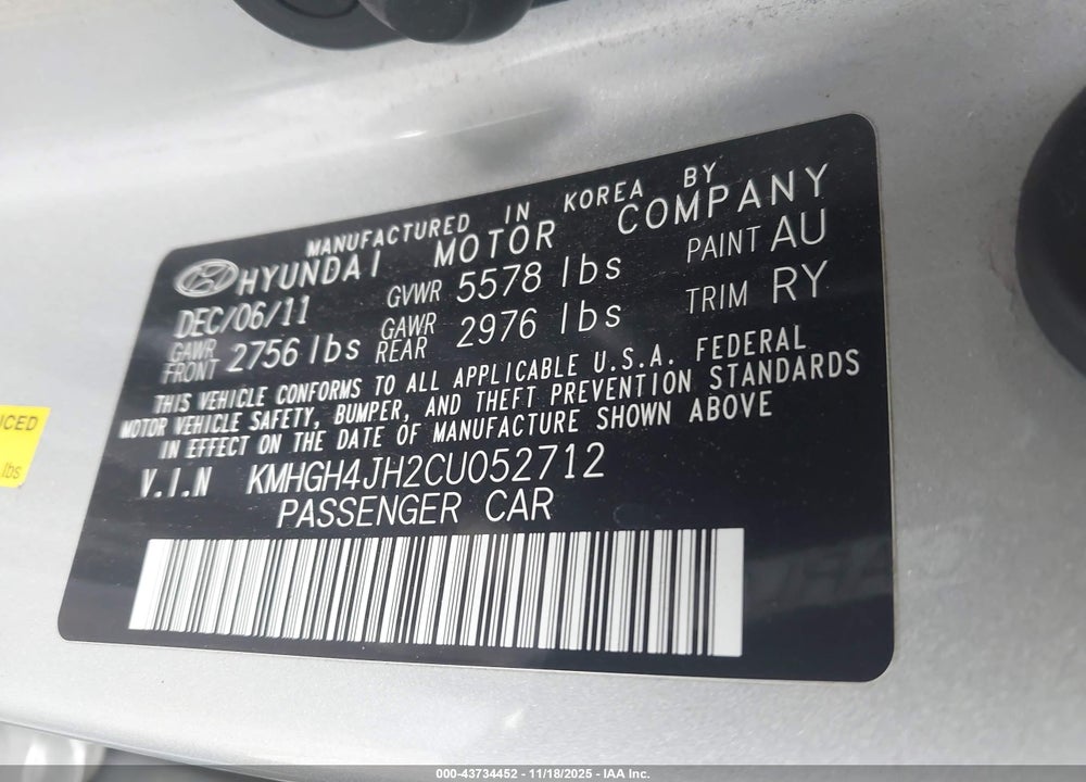 2012 HYUNDAI EQUUS ULTIMATE VIN: KMHGH4JH2CU052712
