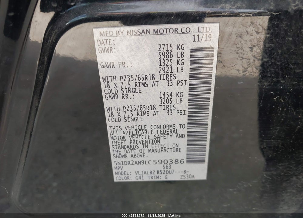 2020 NISSAN PATHFINDER S 2WD VIN: 5N1DR2AN9LC590386