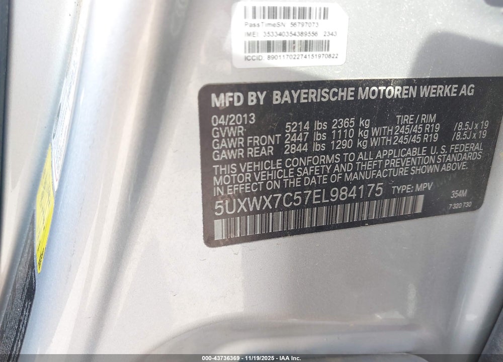 2014 BMW X3 XDRIVE35I VIN: 5UXWX7C57EL984175