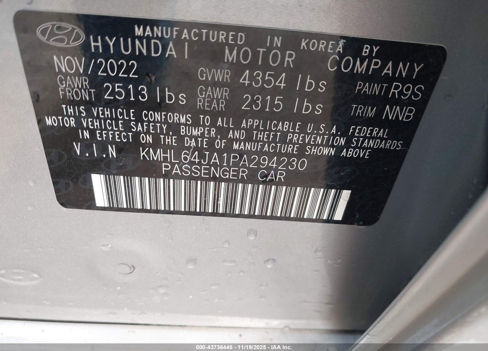 2023 HYUNDAI SONATA SEL VIN: KMHL64JA1PA294230