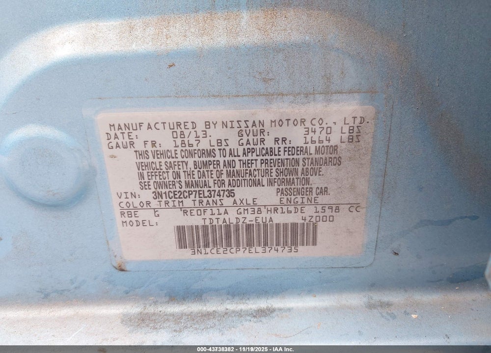 2014 NISSAN VERSA NOTE SV VIN: 3N1CE2CP7EL374735