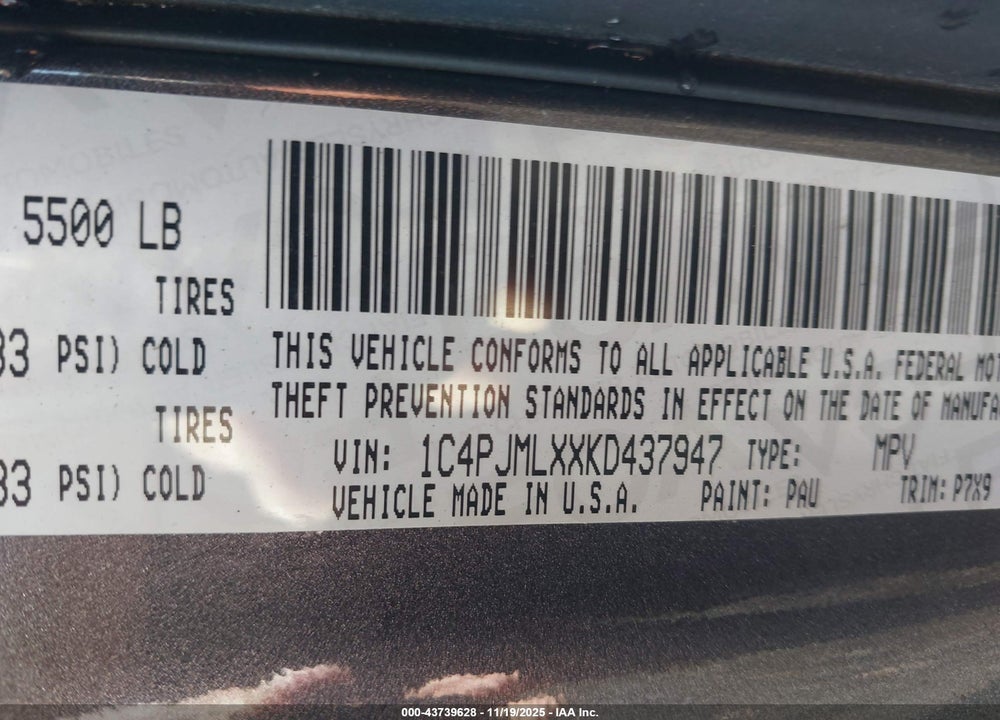 2019 JEEP CHEROKEE VIN: 1C4PJMLXXKD437947