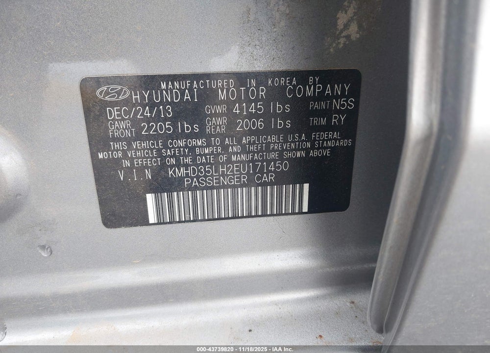 2014 HYUNDAI ELANTRA GT VIN: KMHD35LH2EU171450