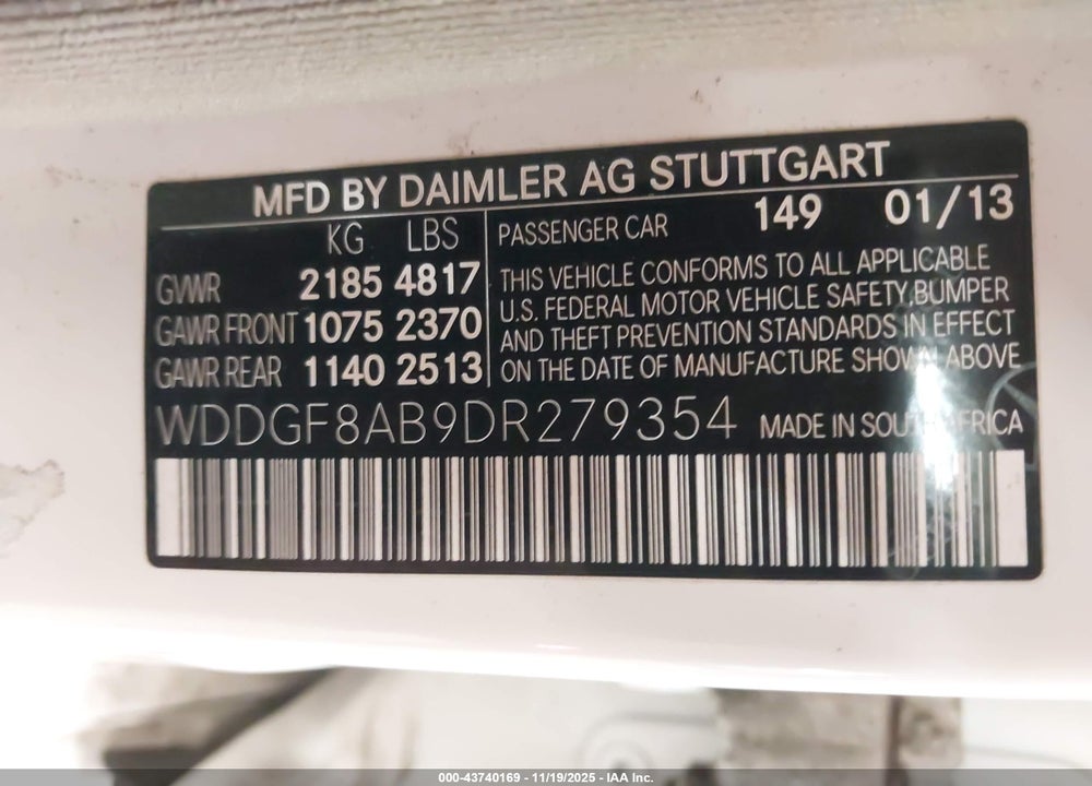 2013 MERCEDES-BENZ C 300 SPORT 4MATIC VIN: WDDGF8AB9DR279354