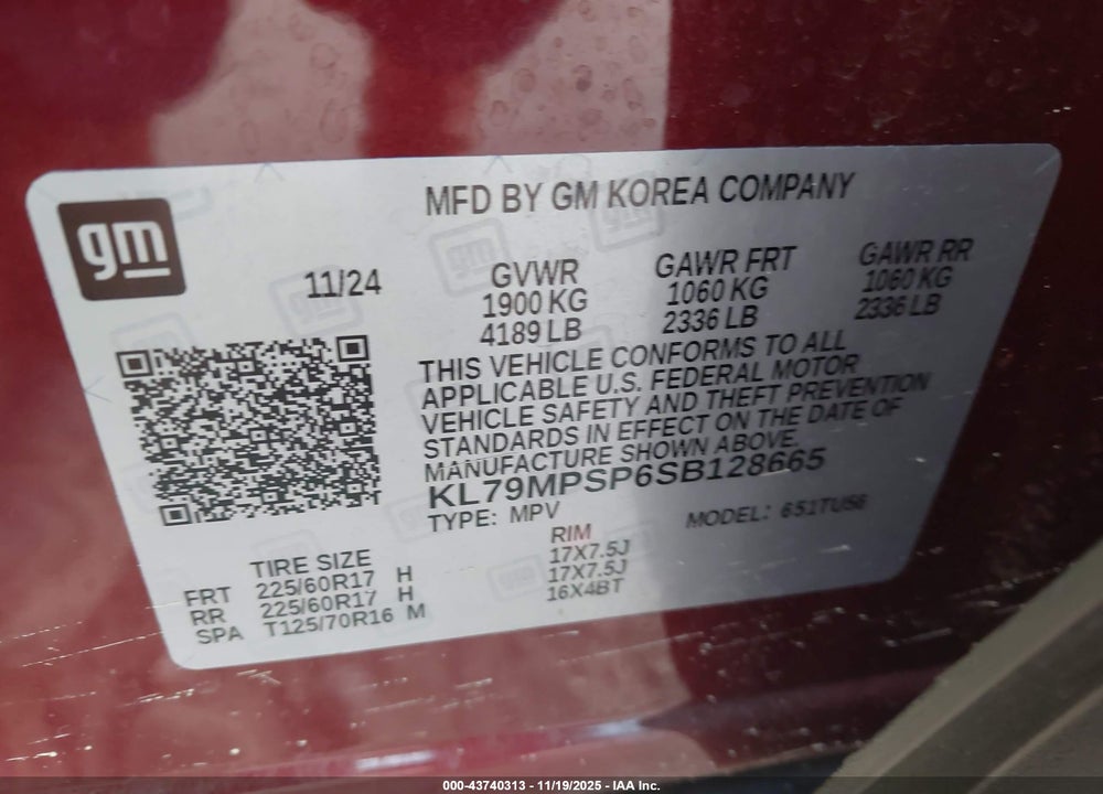 2025 CHEVROLET TRAILBLAZER FWD LT VIN: KL79MPSP6SB128665