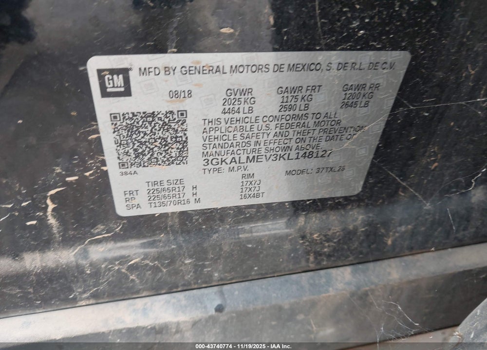 2019 GMC TERRAIN SLE VIN: 3GKALMEV3KL148127