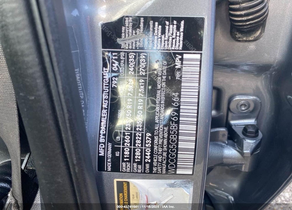 2011 MERCEDES-BENZ GLK 350 VIN: WDCGG5GB5BF691664